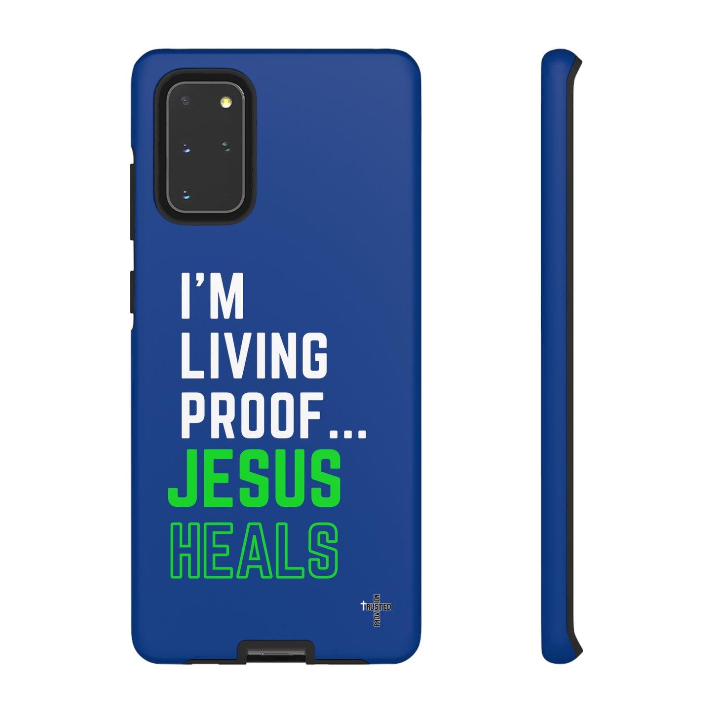 I'm living proof...Jesus Heals- Tough Case (blue & neon)