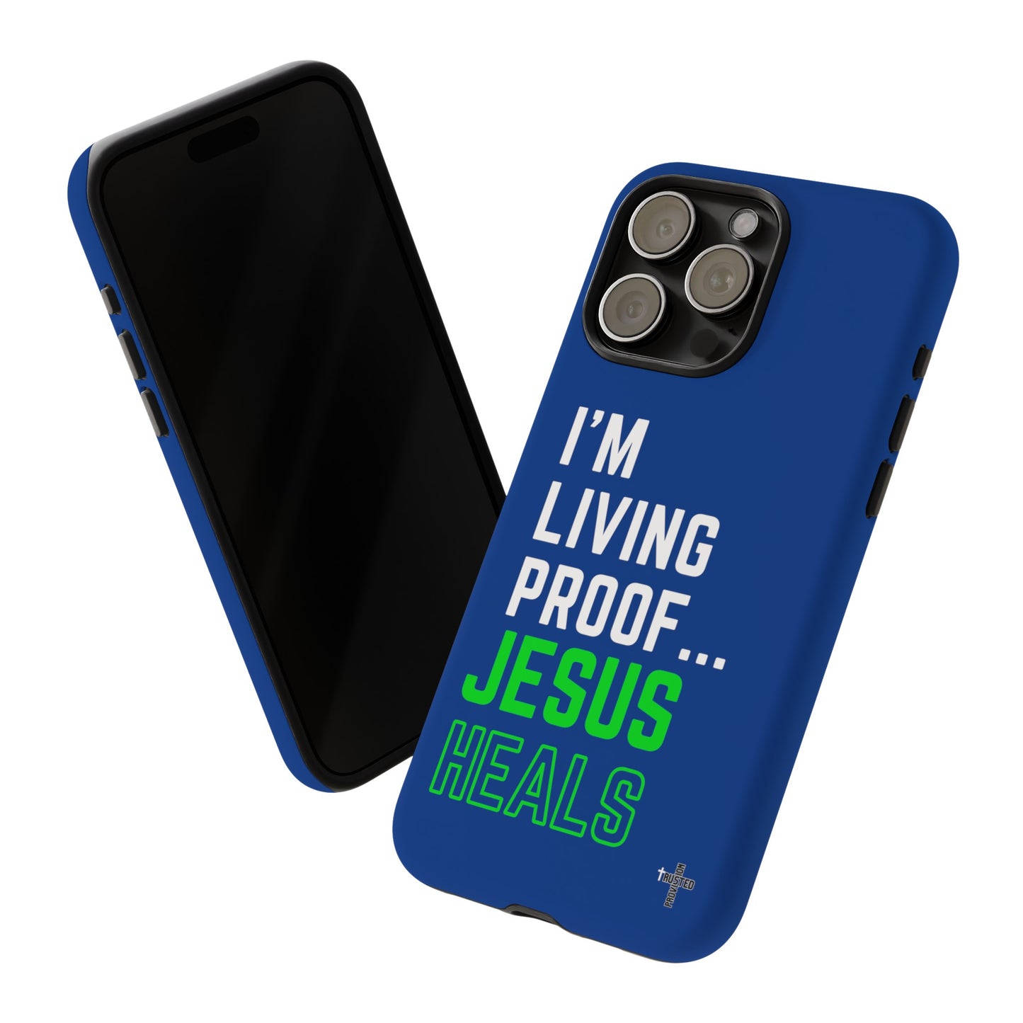 I'm living proof...Jesus Heals- Tough Case (blue & neon)