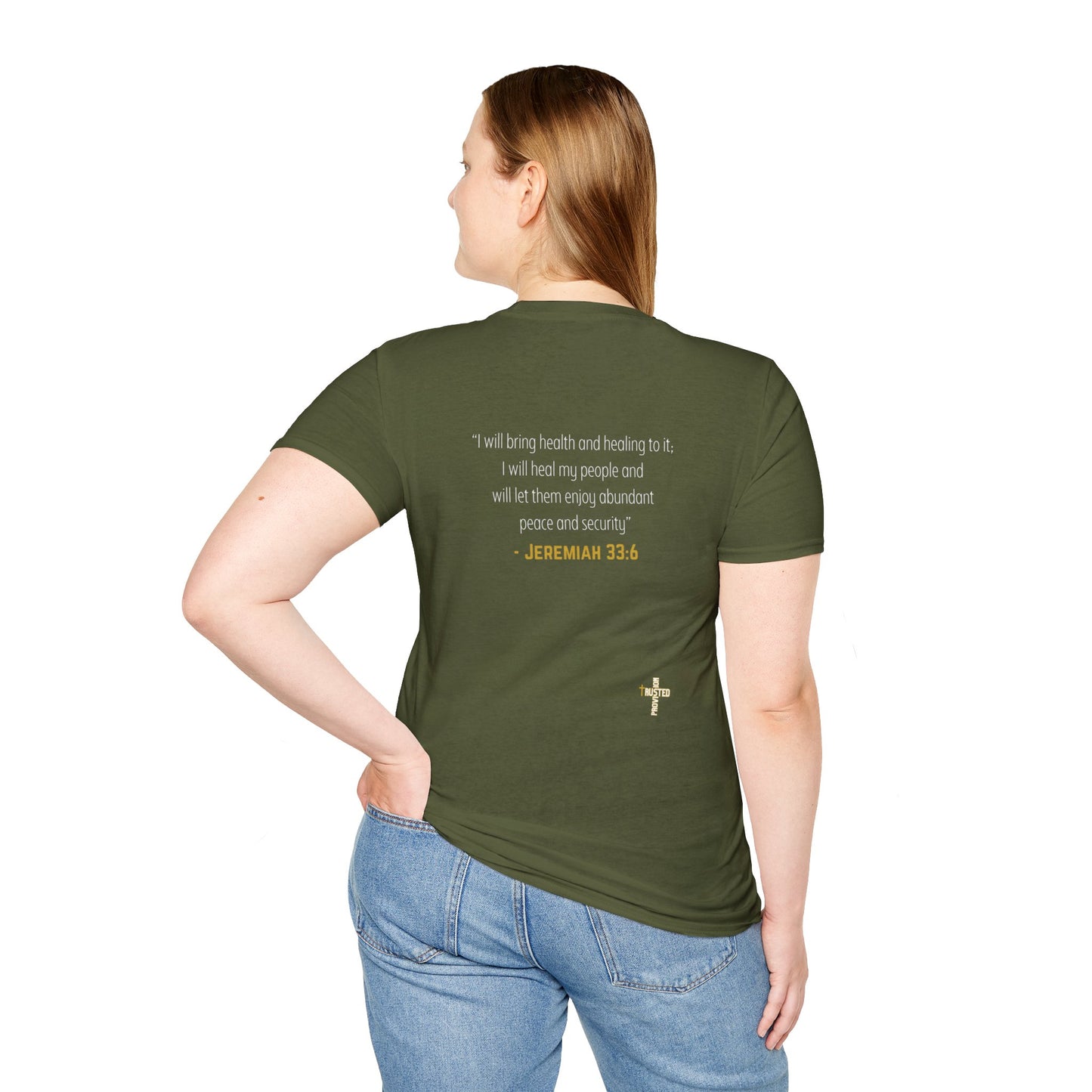 I'm living proof...Jesus Heals- Unisex Softstyle T-Shirt (gold edition)