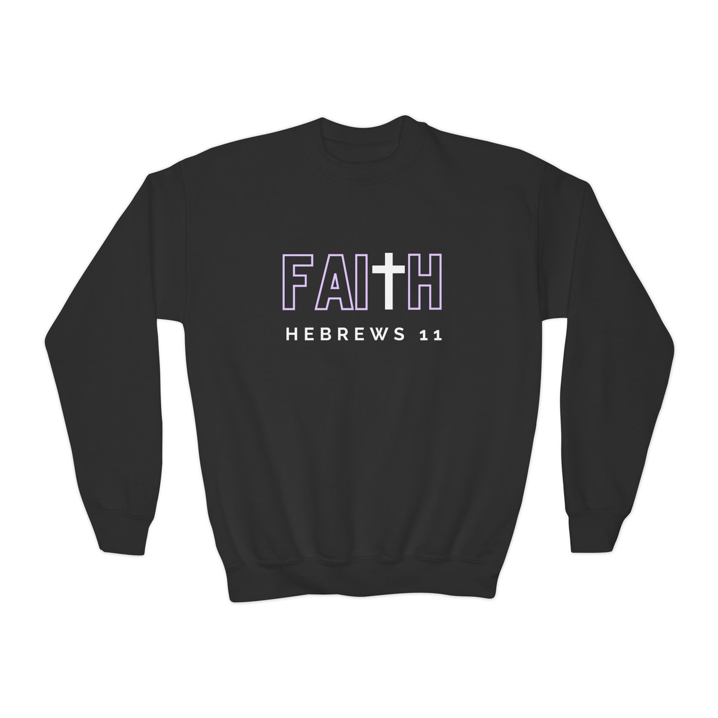 FAITH/Hebrews 11- Youth Crewneck Sweatshirt (lilac letters)