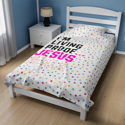 I am living proof...Jesus Heals- Plush Blanket (white)