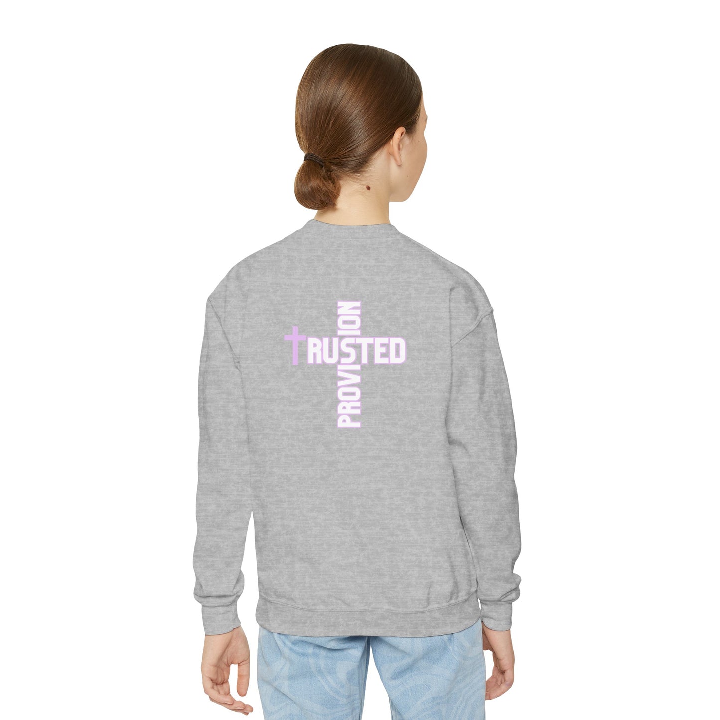 FAITH/Hebrews 11- Youth Crewneck Sweatshirt (lilac letters)