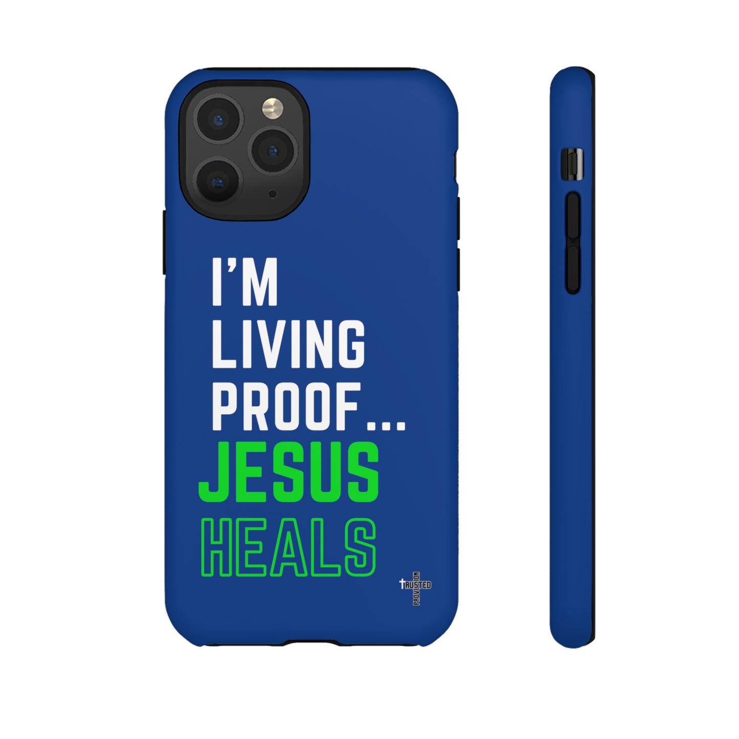 I'm living proof...Jesus Heals- Tough Case (blue & neon)