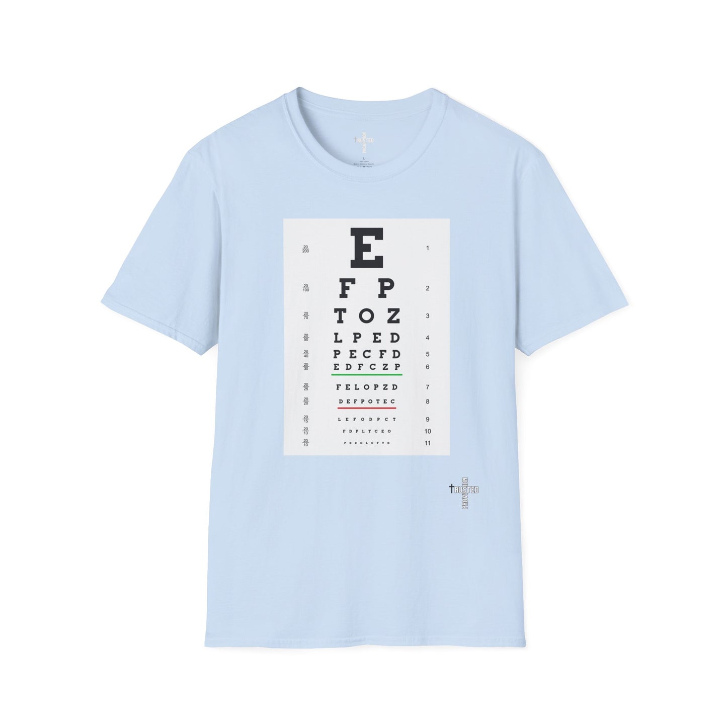 I will walk by FAITH- Unisex Softstyle T-Shirt (eye chart)