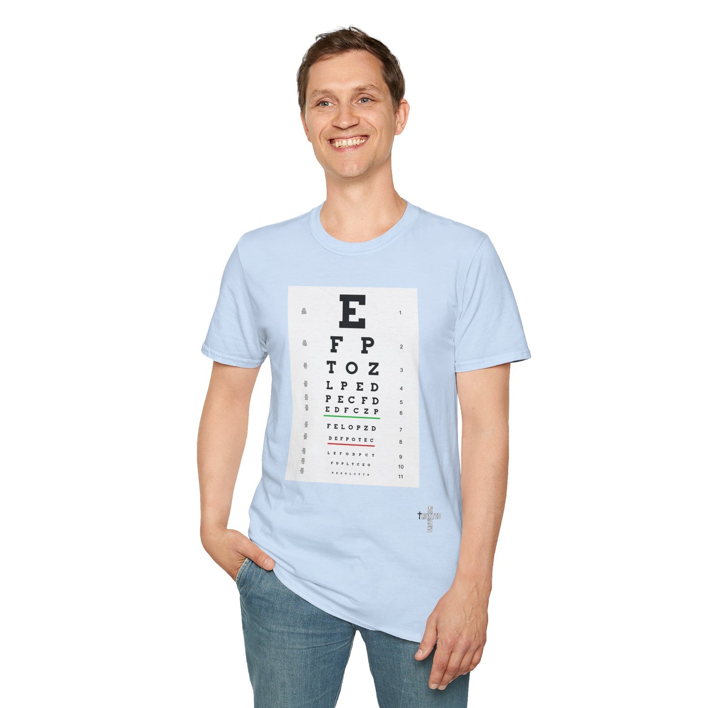 I will walk by FAITH- Unisex Softstyle T-Shirt (eye chart)