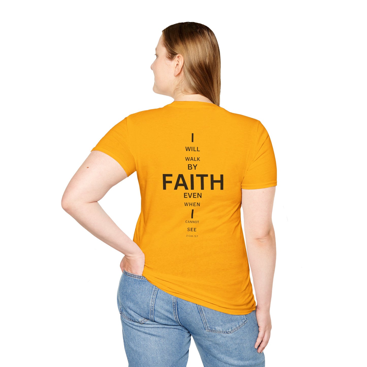 I will walk by FAITH- Unisex Softstyle T-Shirt (eye chart)