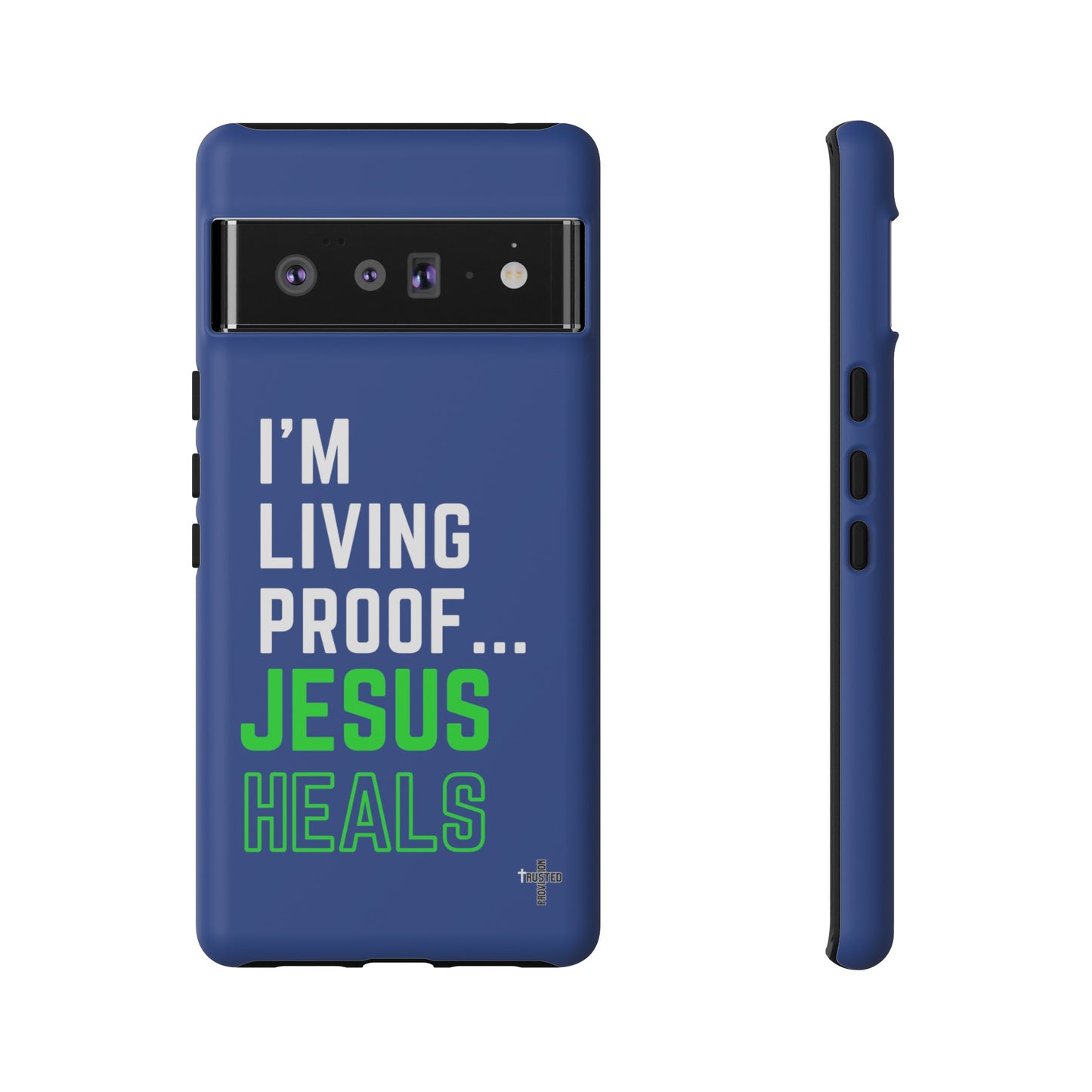 I'm living proof...Jesus Heals- Tough Case (blue & neon)