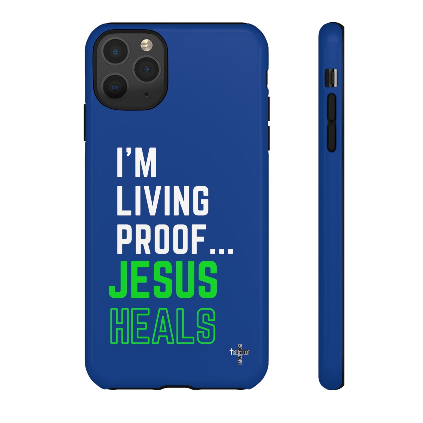 I'm living proof...Jesus Heals- Tough Case (blue & neon)