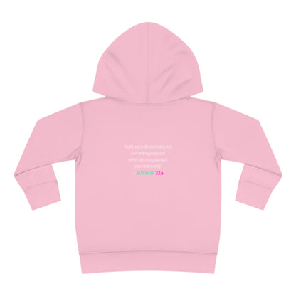 I'm living proof...Jesus Heals- Toddler Pullover Hoodie (pink & blue letters)