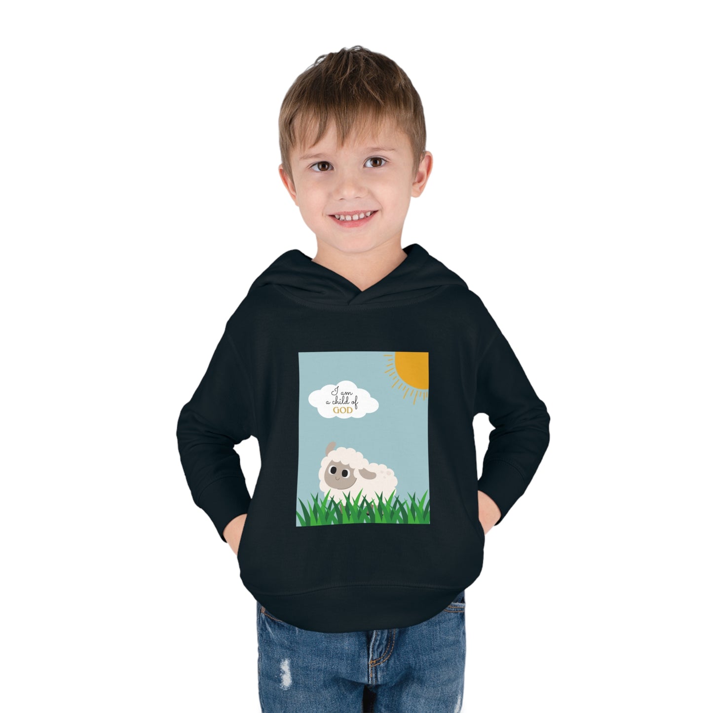 I am a child of God- Toddler Pullover Fleece Hoodie (adorable sheep)