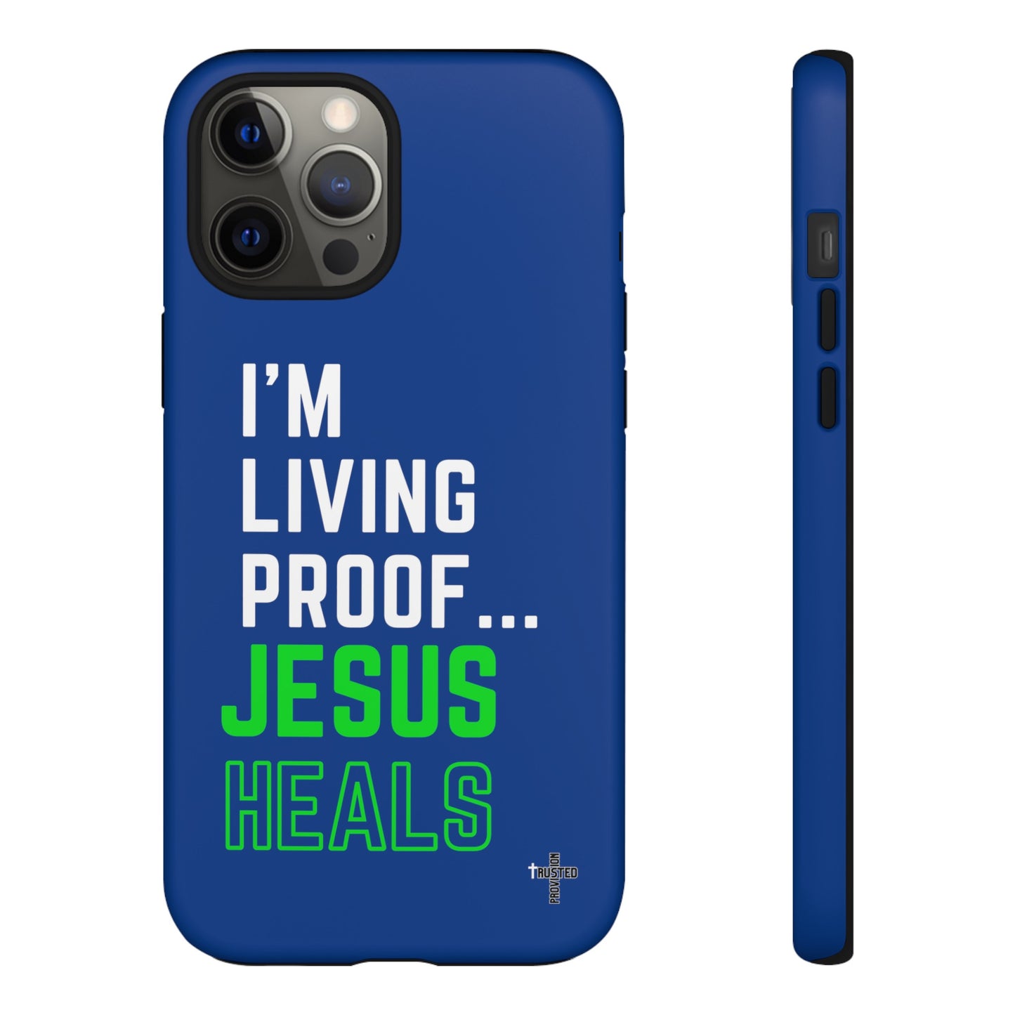 I'm living proof...Jesus Heals- Tough Case (blue & neon)