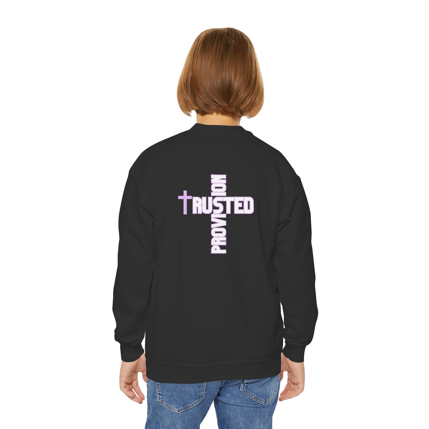 FAITH/Hebrews 11- Youth Crewneck Sweatshirt (lilac letters)