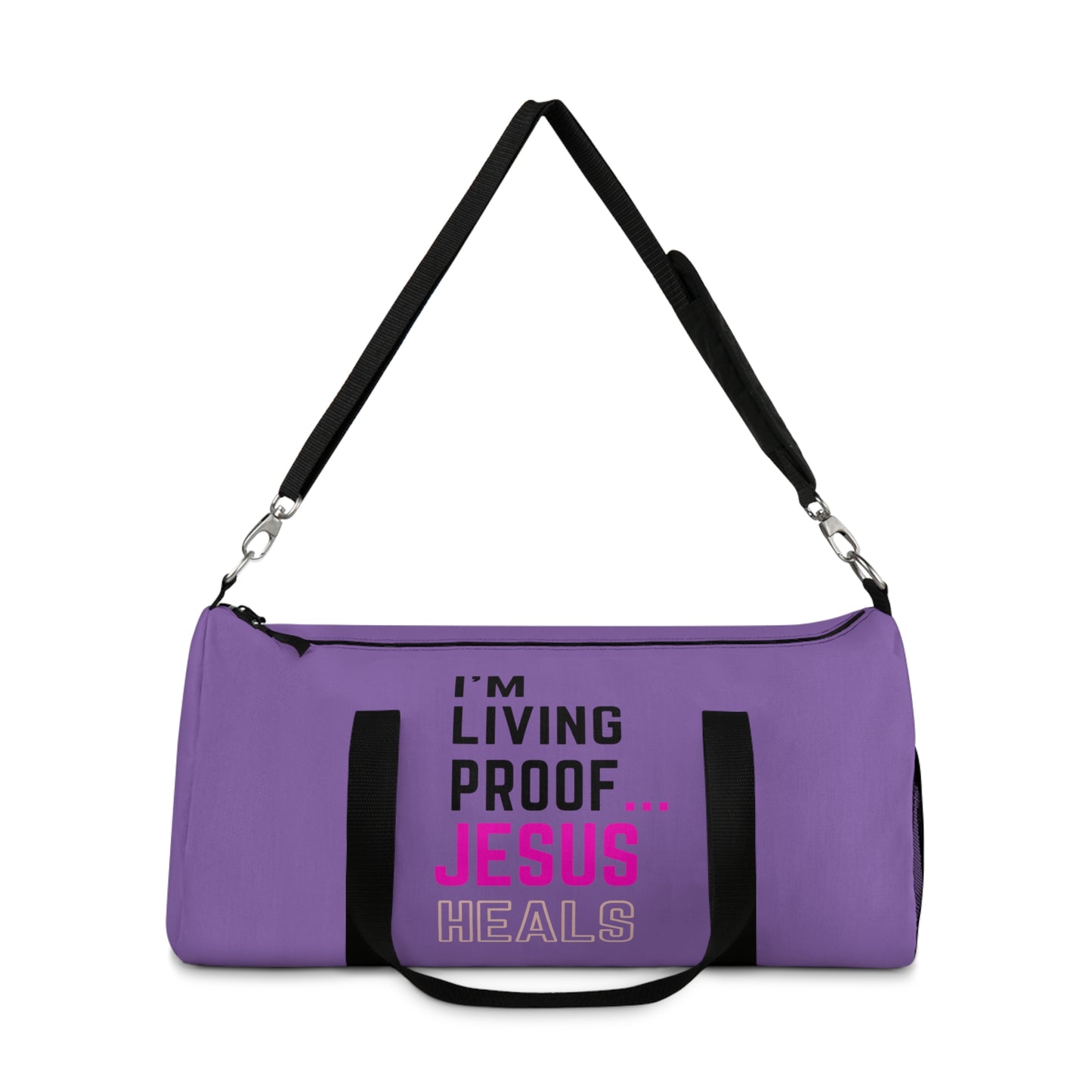 I'm living proof...Jesus Heals - Duffel Bag (purple)