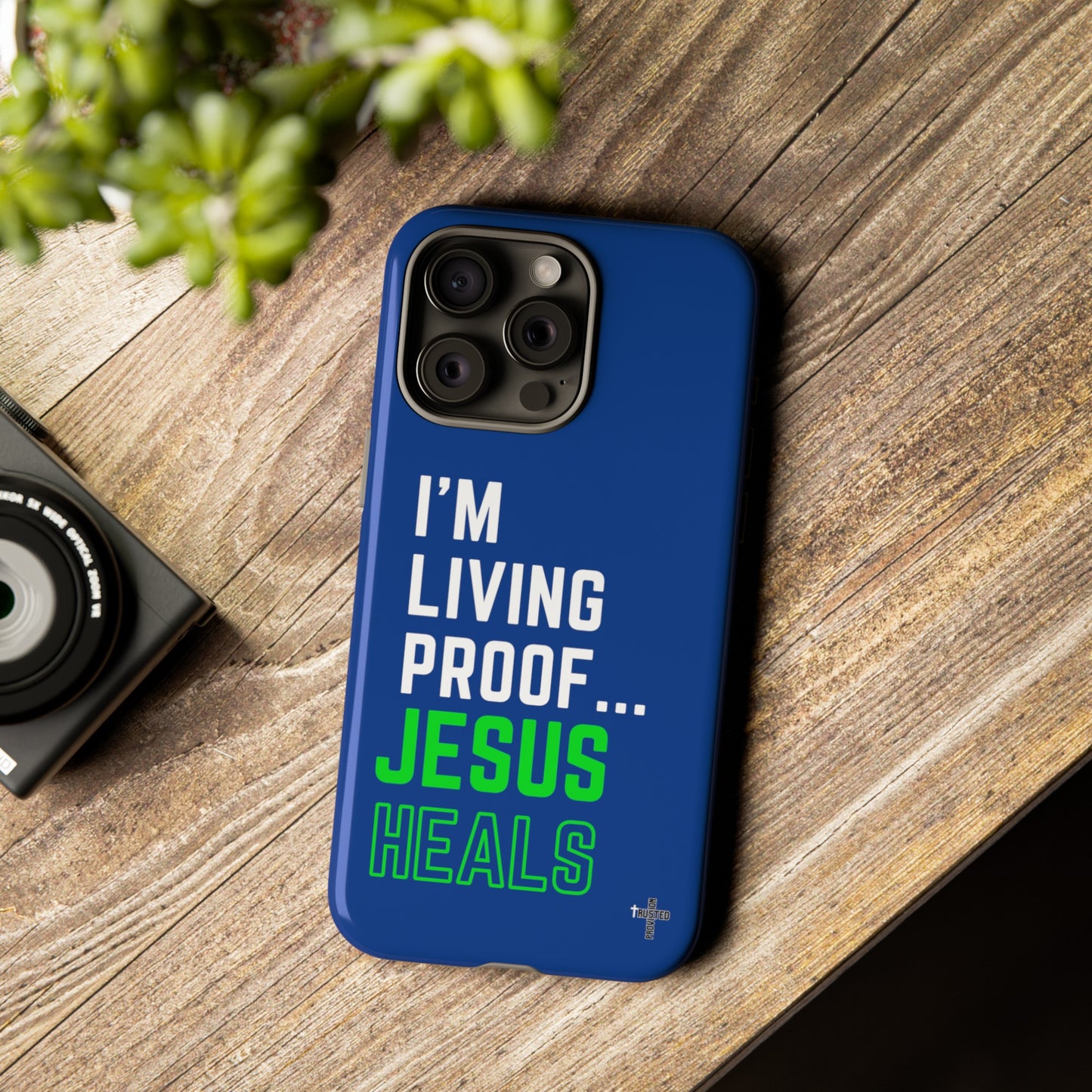 I'm living proof...Jesus Heals- Tough Case (blue & neon)